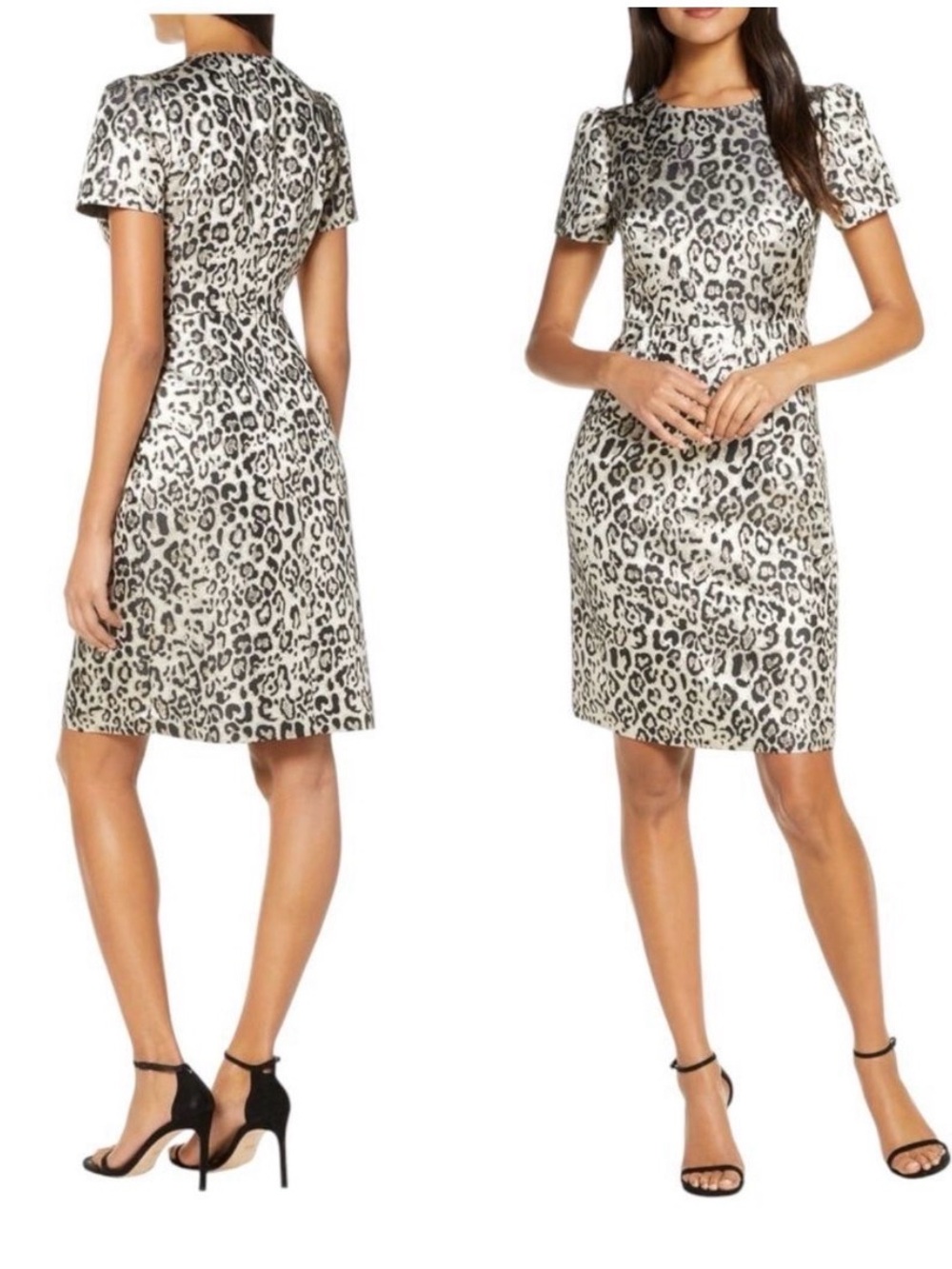 Rachel Parcell Beige and Black Metallic Leopard Print Short Sleeve Sheath Dress